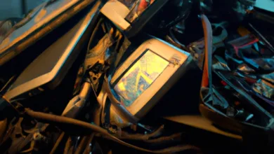 e-waste, electronic garbages in a dump as a mountain